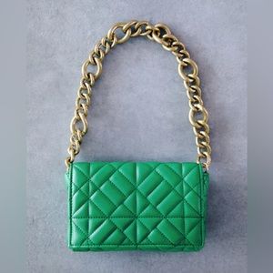 ZARA Green Quilted Purse